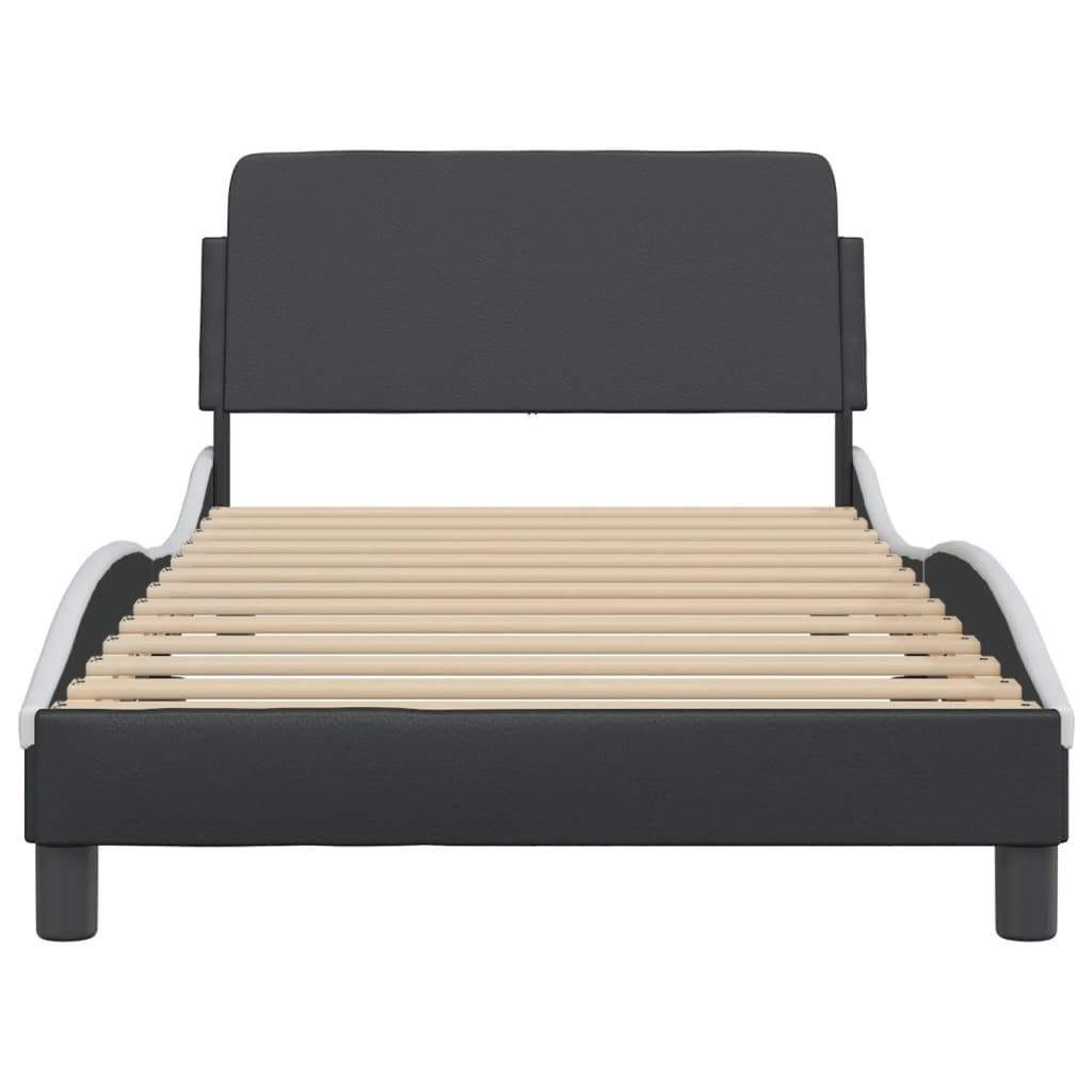 Bed Frame "Dover" Black and White 39.4"x74.8" Faux Leather