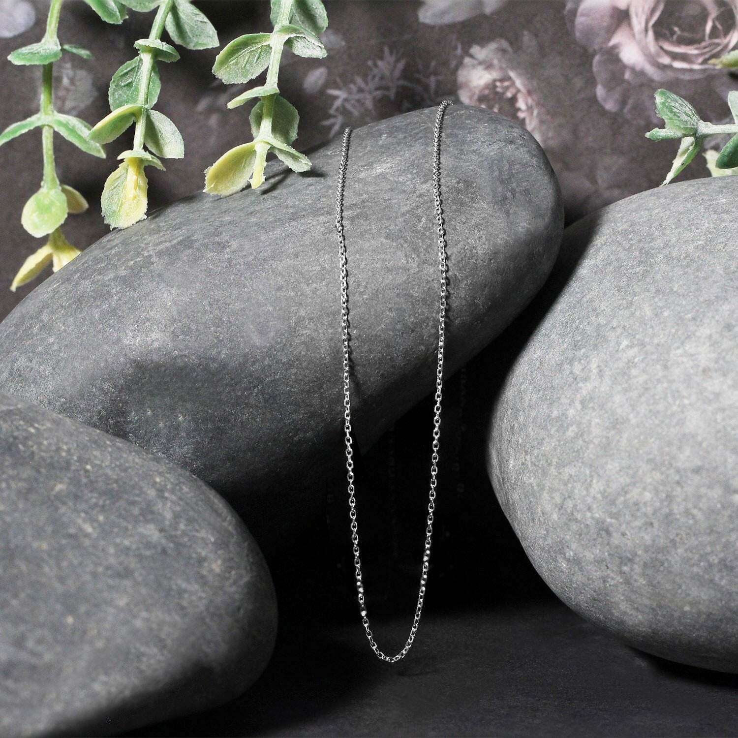 18k White Gold Diamond Cut Cable Link Chain (0.80 mm)