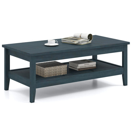 Farmhouse Coffee Table Rustic Cocktail Center Table with Thickened Tabletop-Blue - Color: Blue