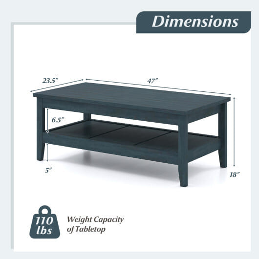 Farmhouse Coffee Table Rustic Cocktail Center Table with Thickened Tabletop-Blue - Color: Blue