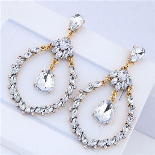 Resin Gem Waterdrop Design Bold Fashion Women Costume Earrings - White