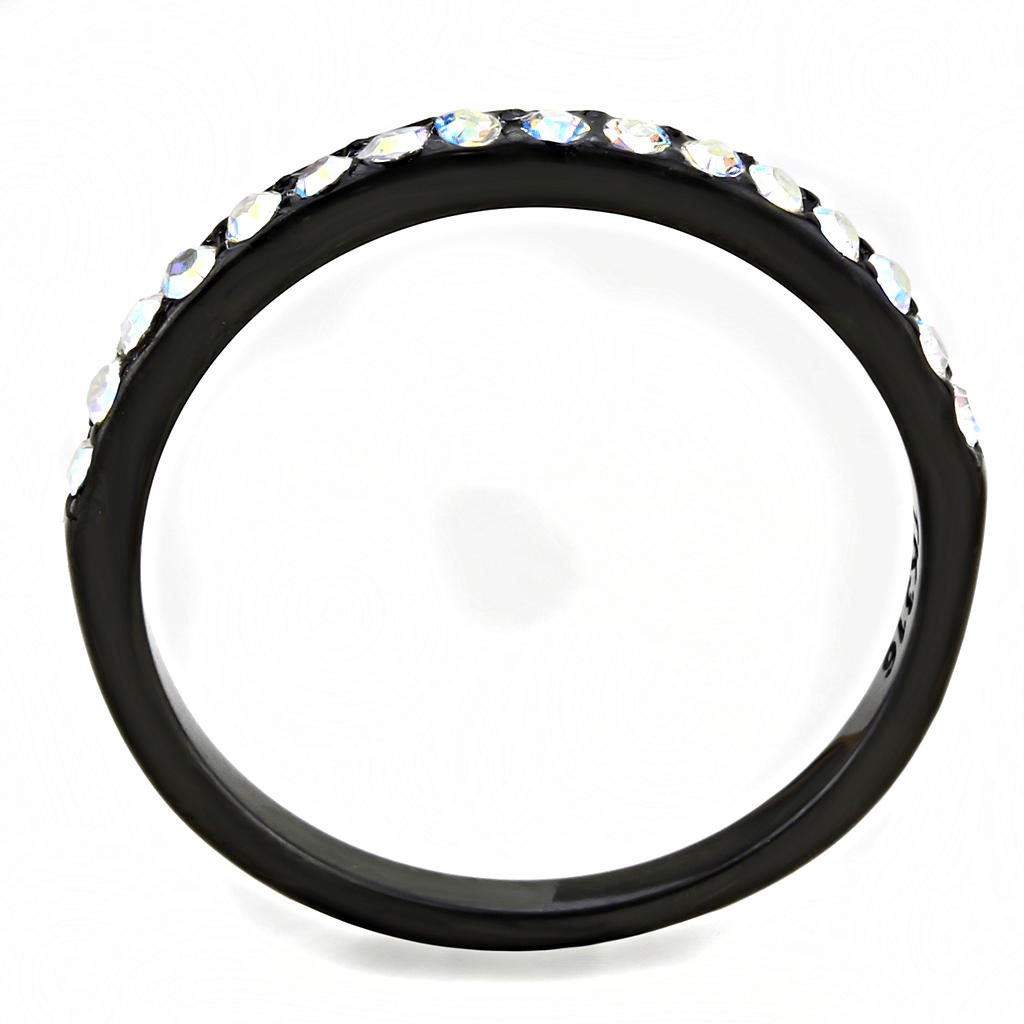 TK3556 - IP Black(Ion Plating) Stainless Steel Ring with Top Grade Crystal in Aurora Borealis (Rainbow Effect)