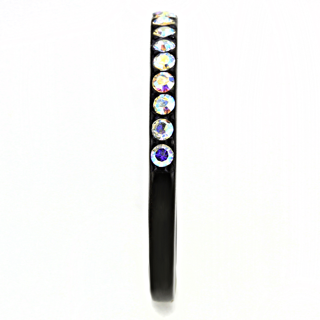 TK3556 - IP Black(Ion Plating) Stainless Steel Ring with Top Grade Crystal in Aurora Borealis (Rainbow Effect)