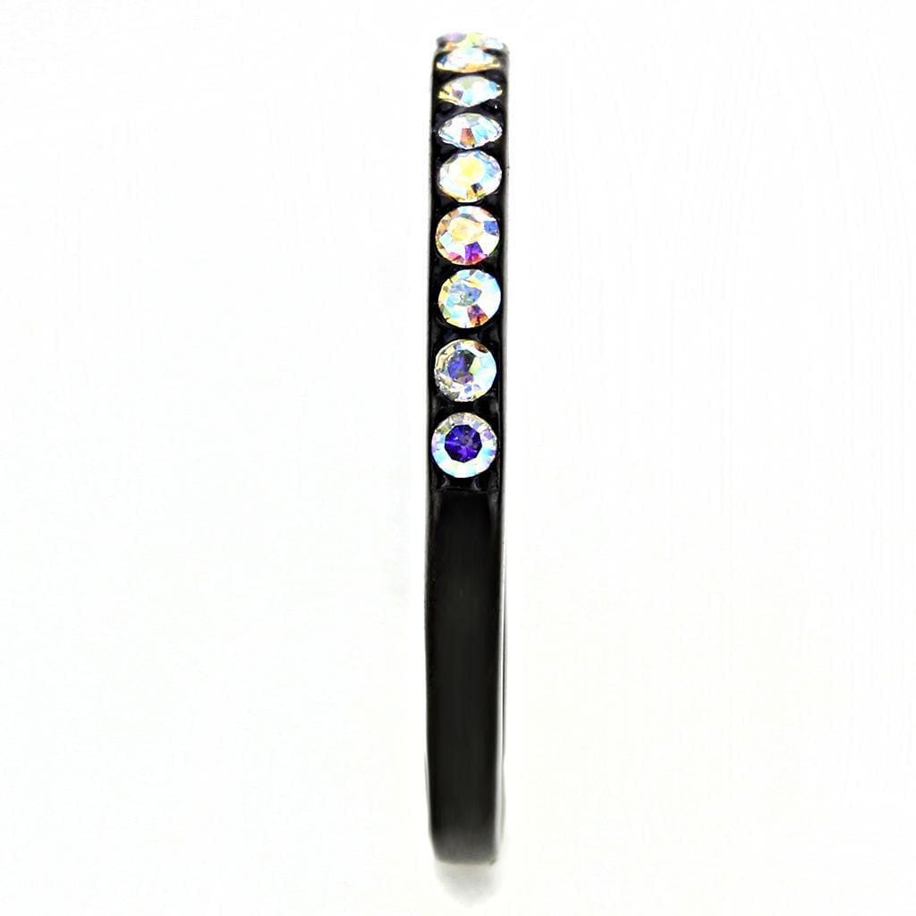 TK3556 - IP Black(Ion Plating) Stainless Steel Ring with Top Grade Crystal in Aurora Borealis (Rainbow Effect)