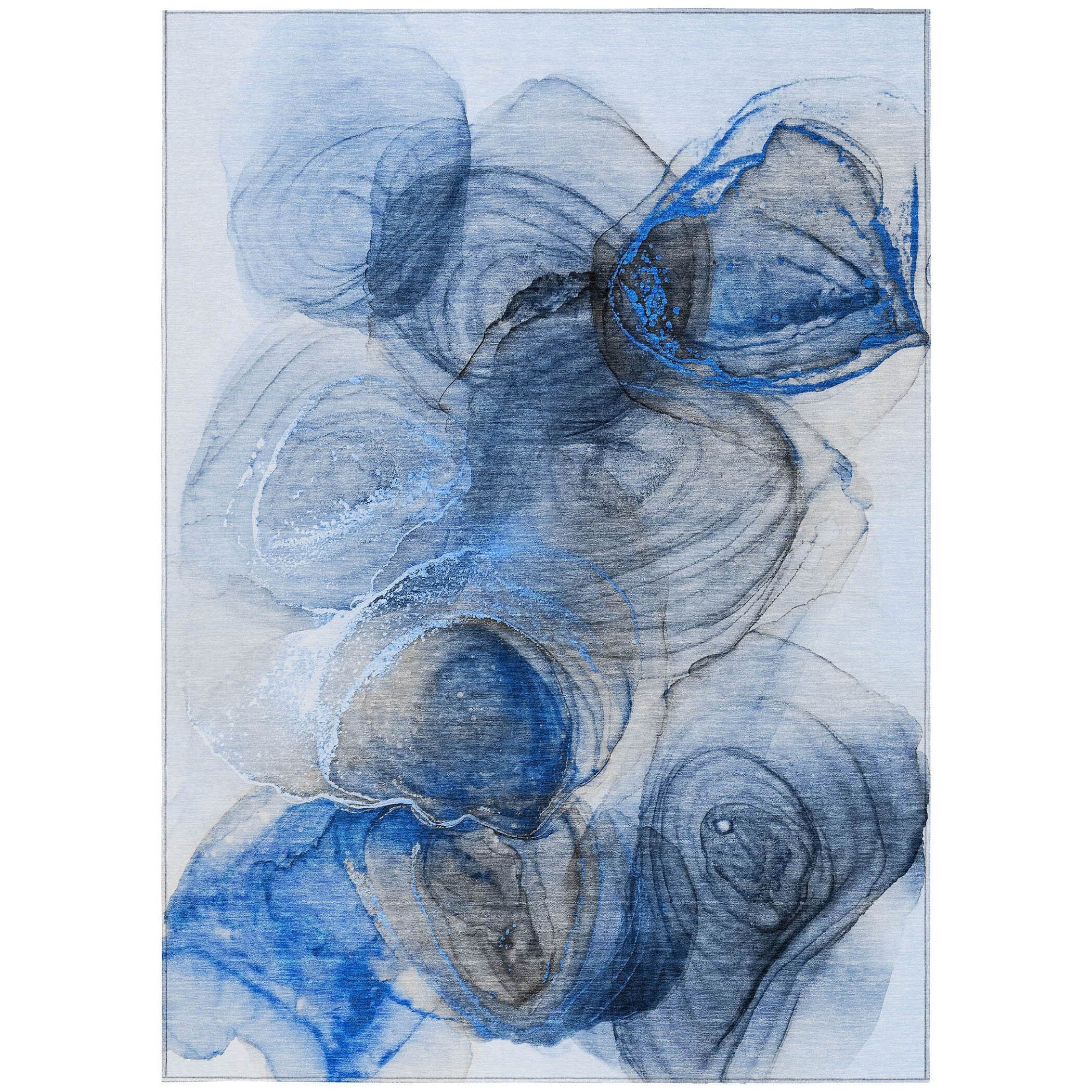 8' X 10' Ivory Blue and Gray Abstract Washable Non Skid Indoor Outdoor Area Rug