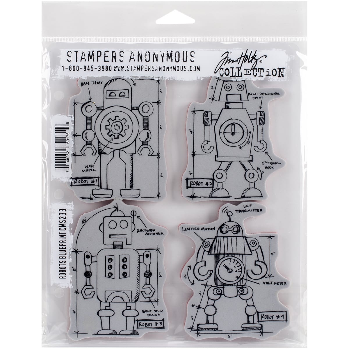 Tim Holtz Cling Stamps 7X8.5-Robots Blueprint (Pack of 1)