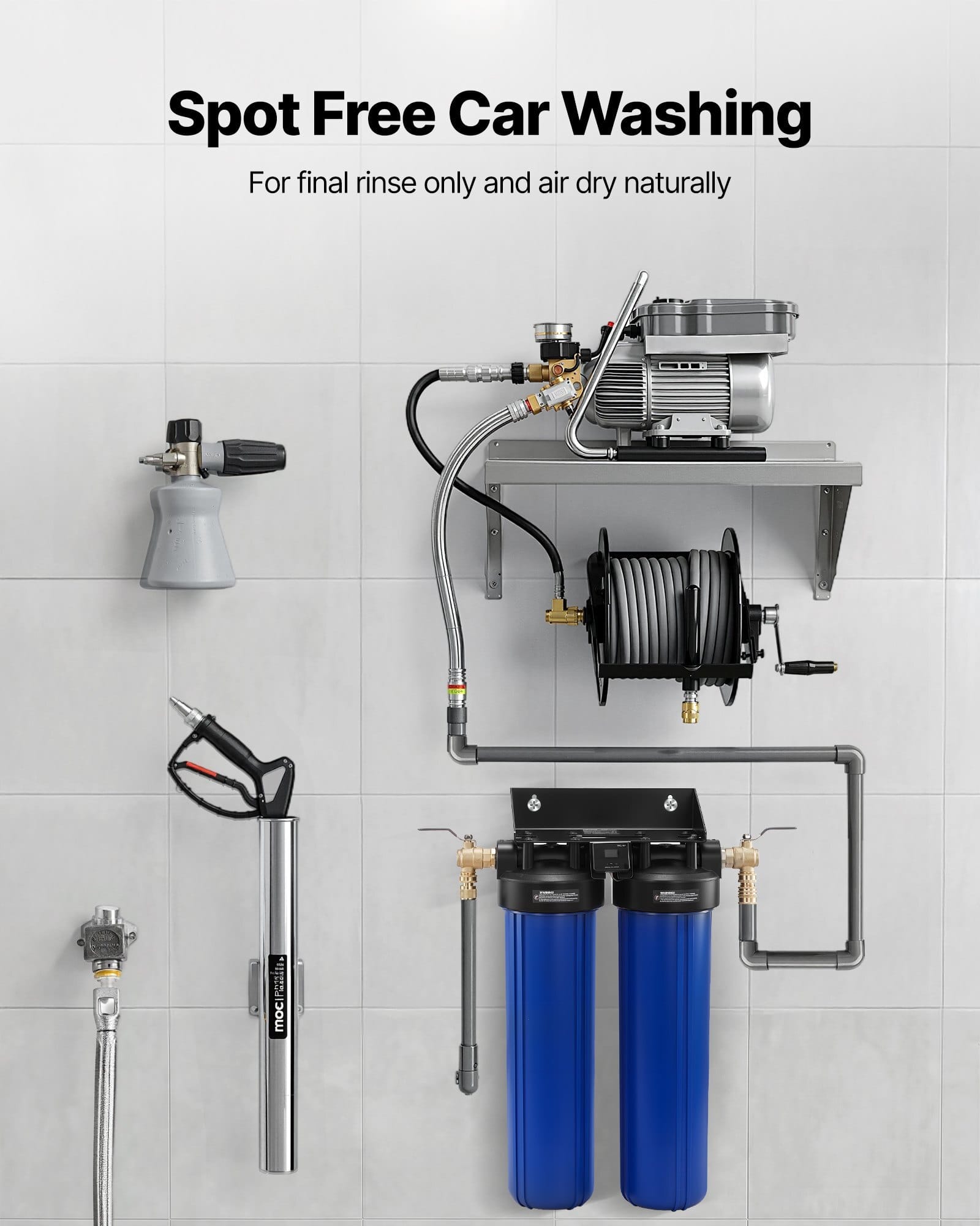 Deionized Water System for Car Wash, Spotless Car Wash Water System with 2 x 4L DI Resin, Bypass Valve & TDS Meter, Spot-Free Deionized Water Filter for Cars RVs Motorcycles Windows