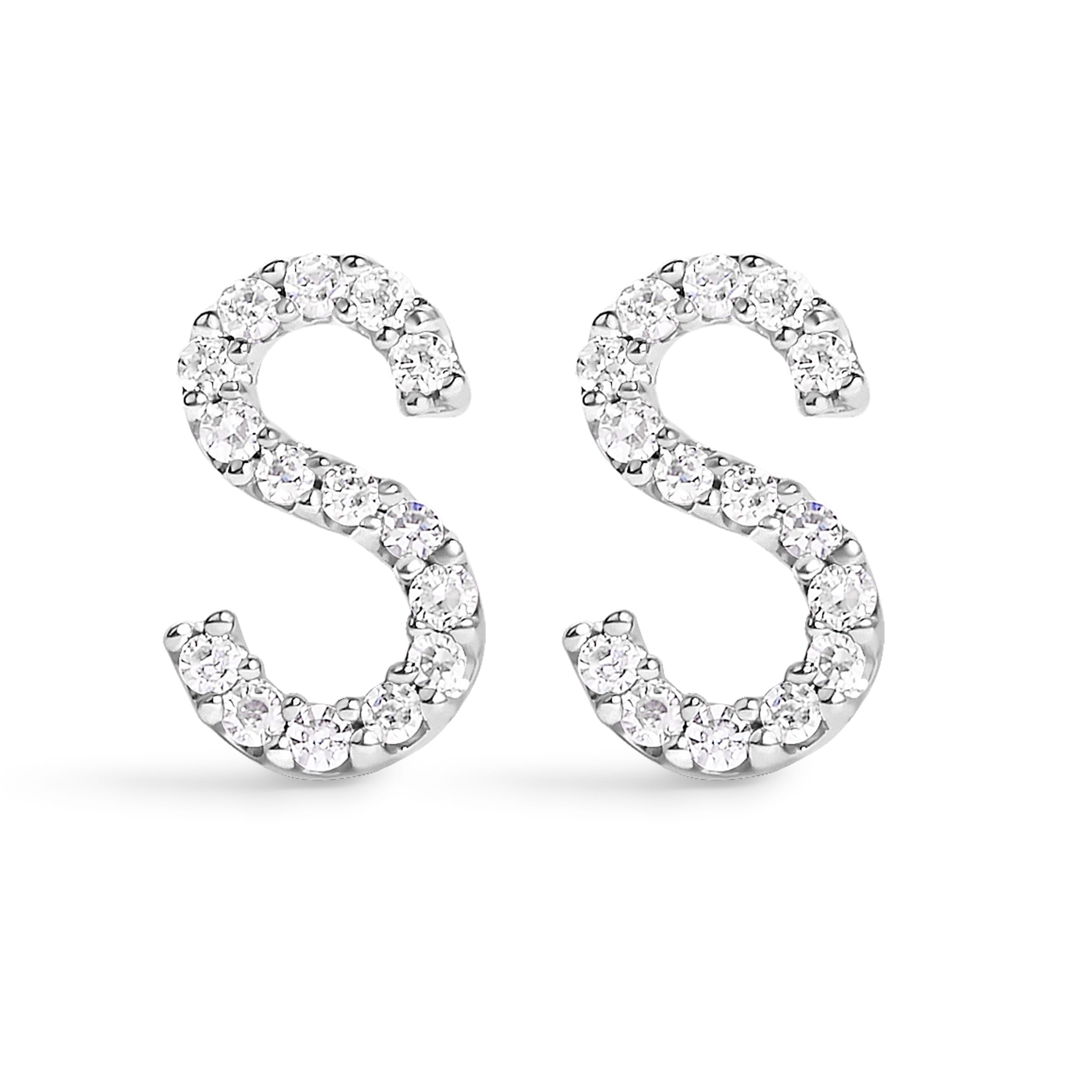 10K White Gold 1/10 Cttw Diamond 'S' Initial Stud Earring