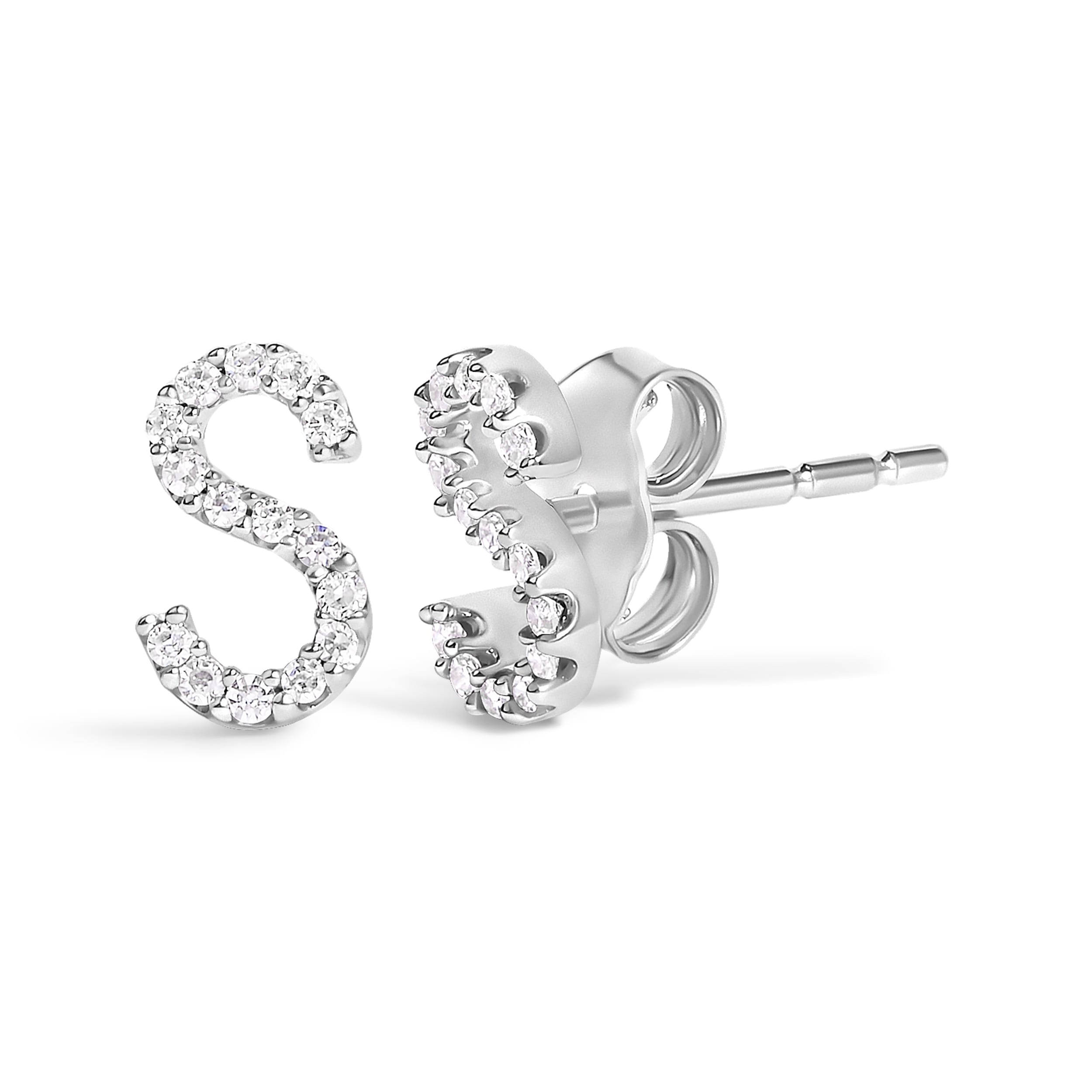 10K White Gold 1/10 Cttw Diamond 'S' Initial Stud Earring