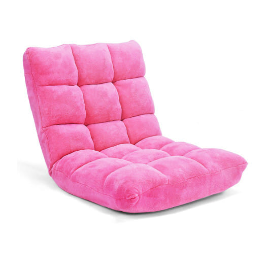 Adjustable 14-position Cushioned Floor Chair-Pink - Color: Pink