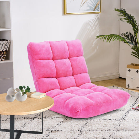 Adjustable 14-position Cushioned Floor Chair-Pink - Color: Pink