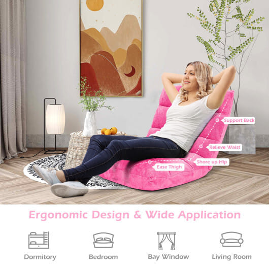 Adjustable 14-position Cushioned Floor Chair-Pink - Color: Pink