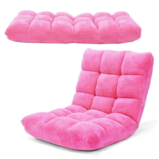 Adjustable 14-position Cushioned Floor Chair-Pink - Color: Pink