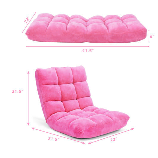 Adjustable 14-position Cushioned Floor Chair-Pink - Color: Pink