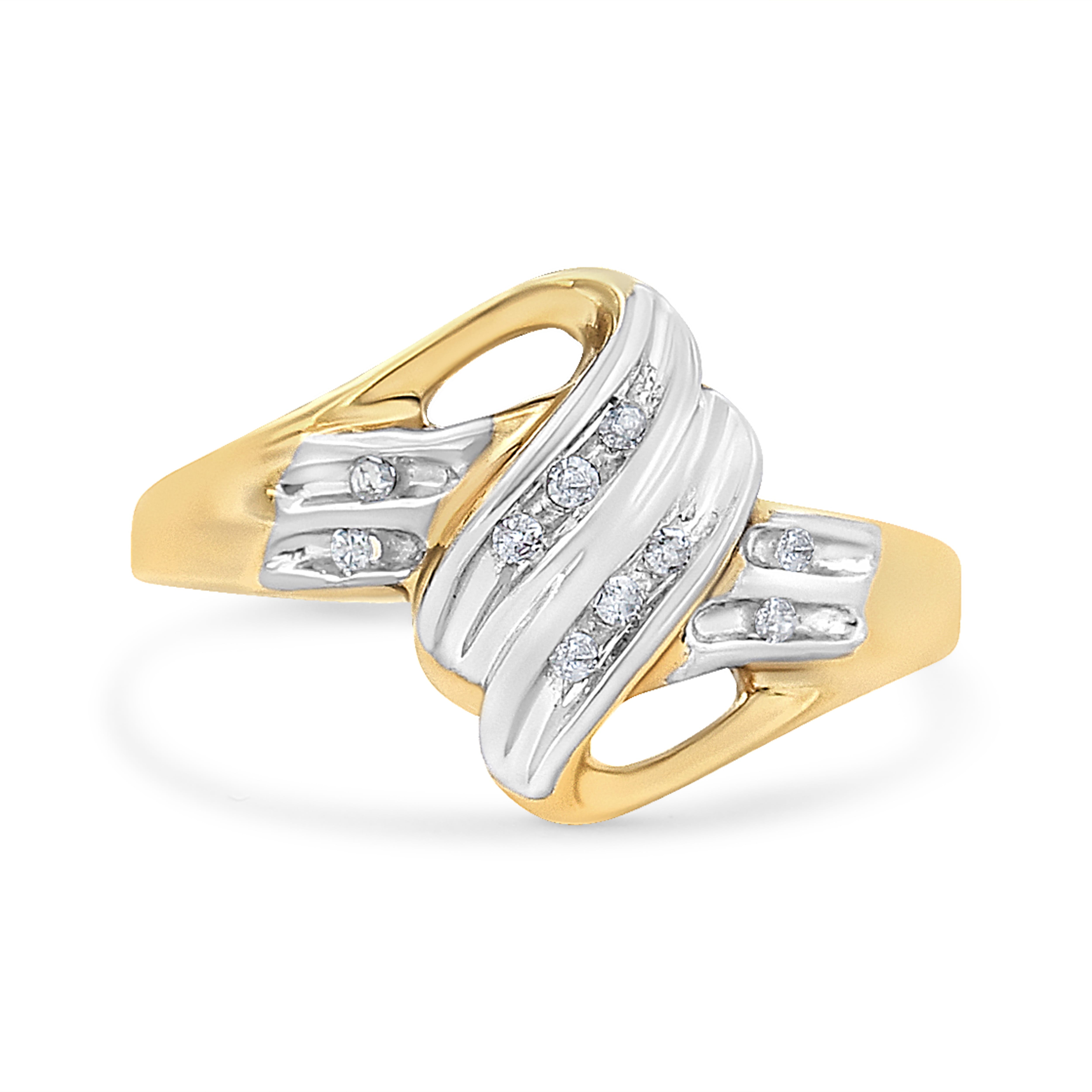10K Yellow and White Gold 1/15 Cttw Round-Cut Diamond Bypass Ring (I2 Color, I-J Clarity) - Size 7