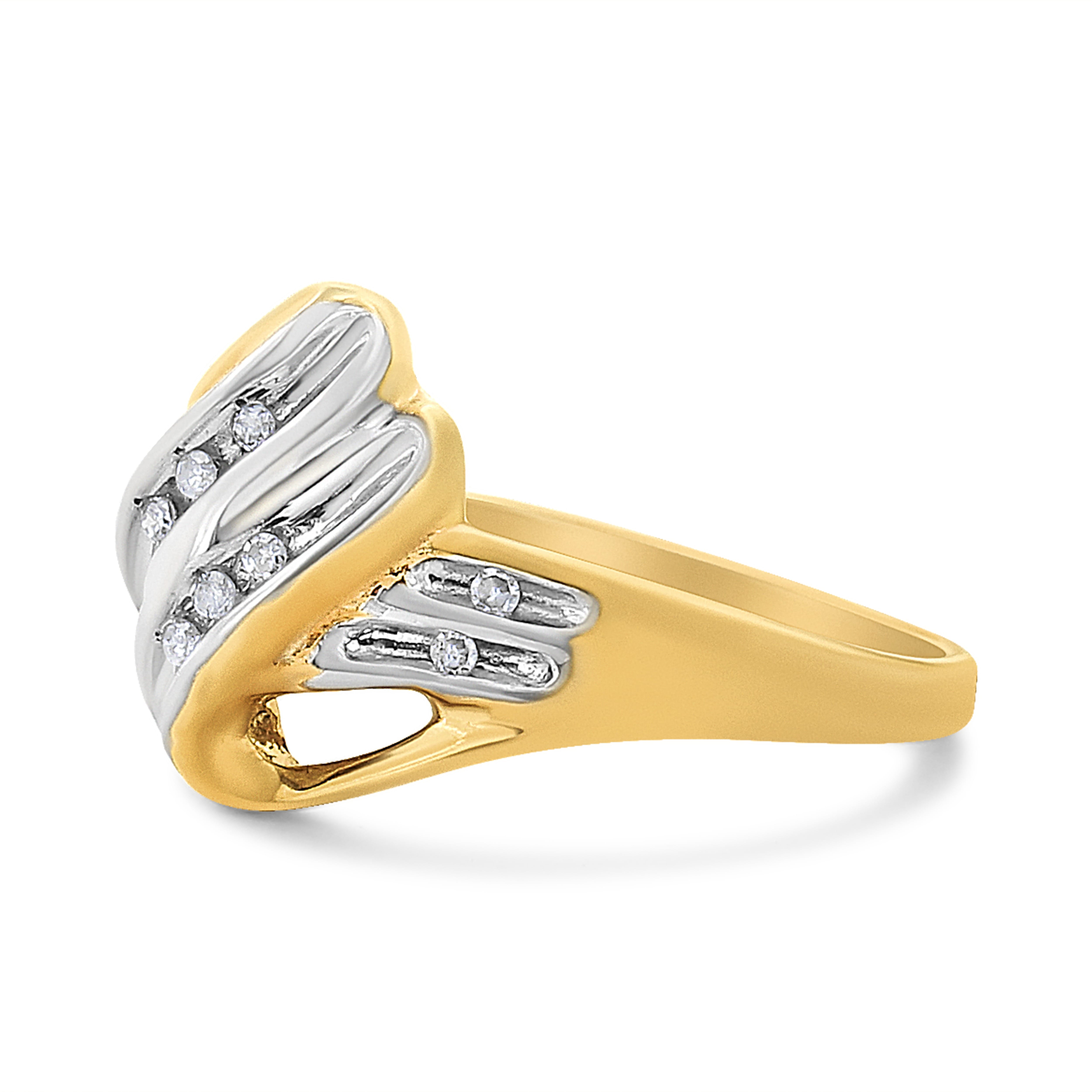 10K Yellow and White Gold 1/15 Cttw Round-Cut Diamond Bypass Ring (I2 Color, I-J Clarity) - Size 7