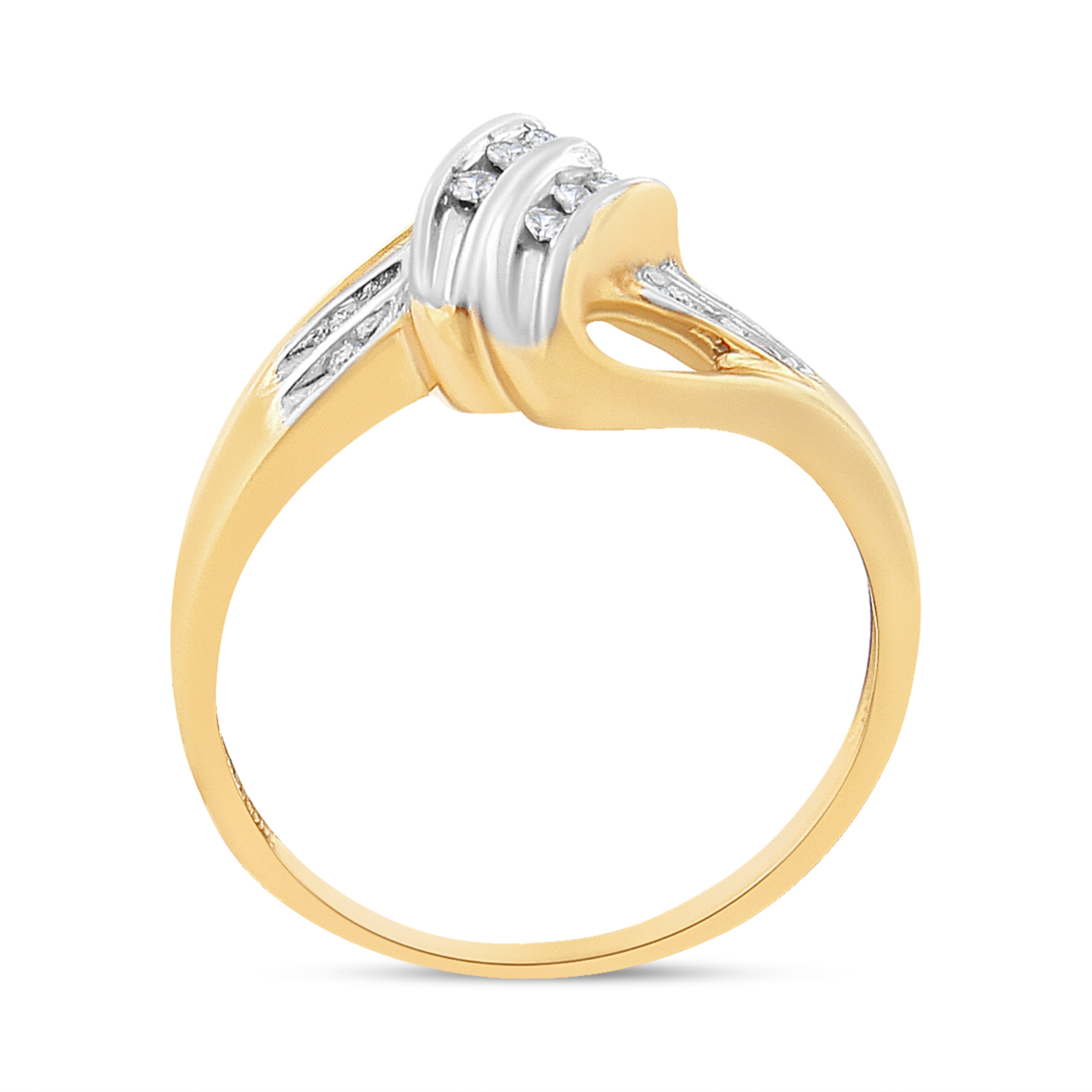 10K Yellow and White Gold 1/15 Cttw Round-Cut Diamond Bypass Ring (I2 Color, I-J Clarity) - Size 7