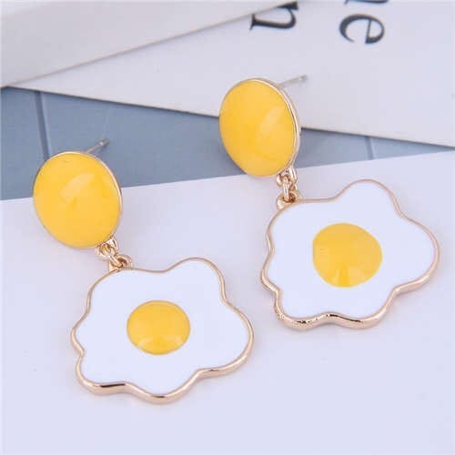 Sunny Side Up Design Enamel Women Fashion Alloy Earrings