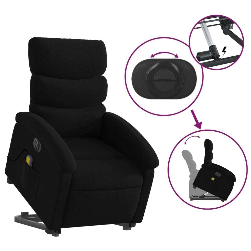 Electric Stand up Massage Recliner Chair Black Fabric