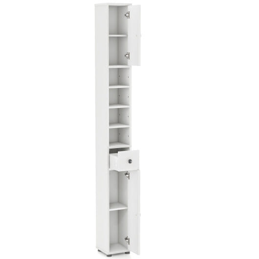 Costway Freestanding Slim Bathroom Cabinet with Drawer and Adjustable Shelves-White - Color: White