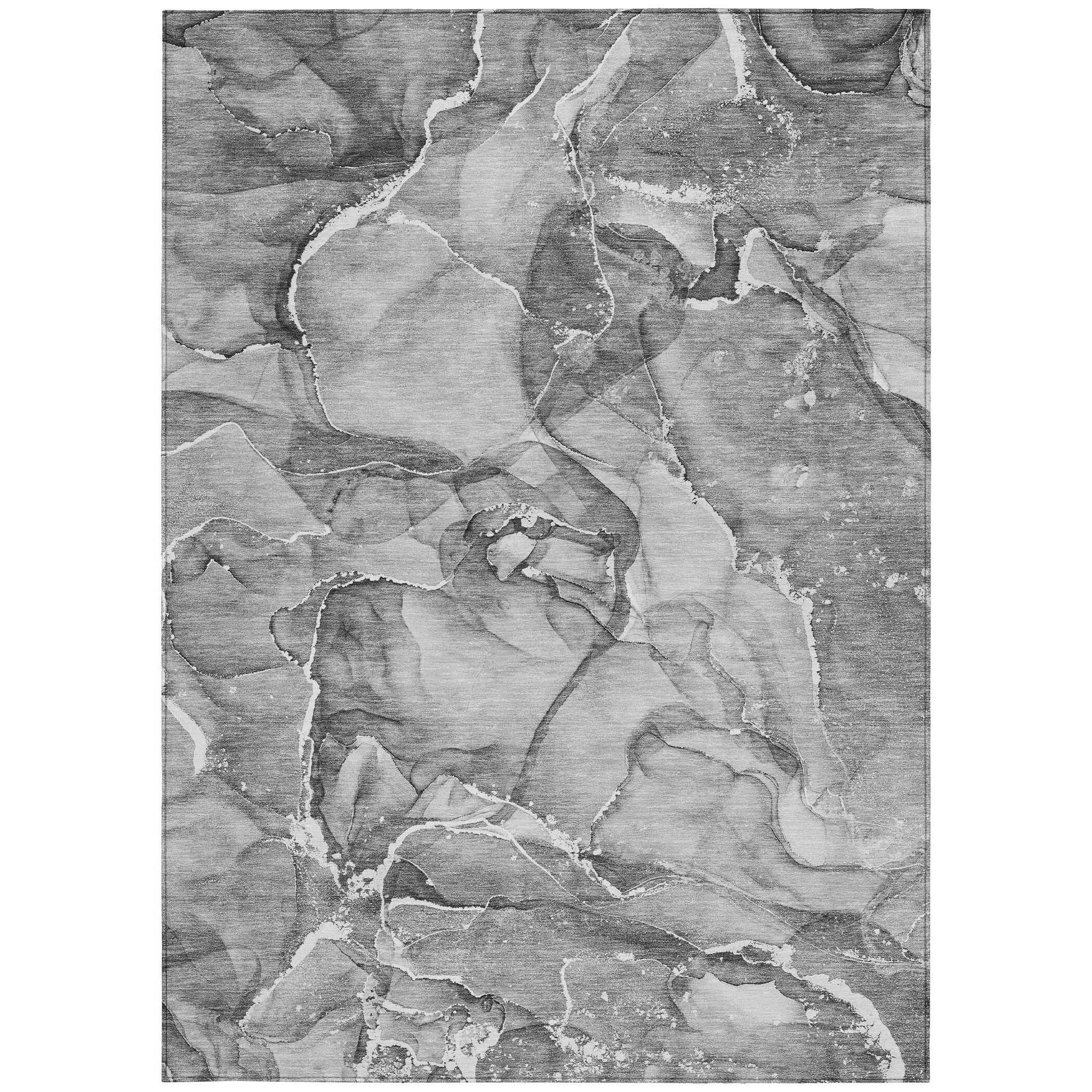 10' X 14' Gray and Ivory Abstract Washable Non Skid Indoor Outdoor Area Rug