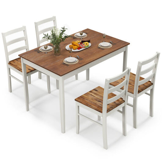 Costway 5-Piece Wooden Dining Set with Rectangular Table and 4 Chairs-Coffee