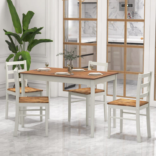 Costway 5-Piece Wooden Dining Set with Rectangular Table and 4 Chairs-Coffee