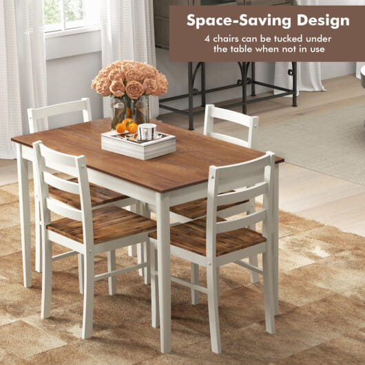 Costway 5-Piece Wooden Dining Set with Rectangular Table and 4 Chairs-Coffee