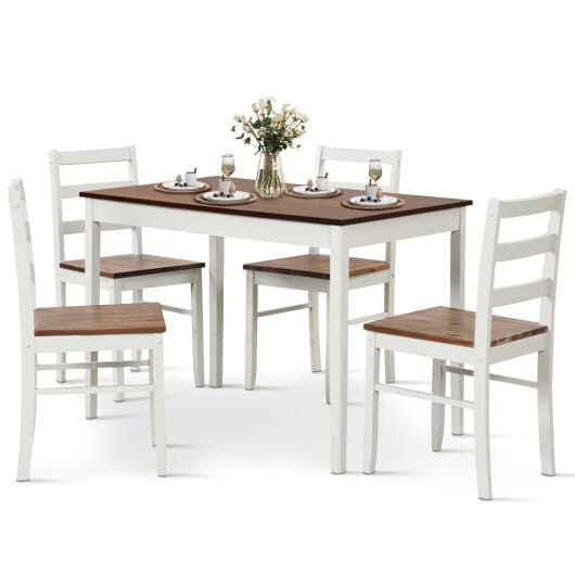 Costway 5-Piece Wooden Dining Set with Rectangular Table and 4 Chairs-Coffee