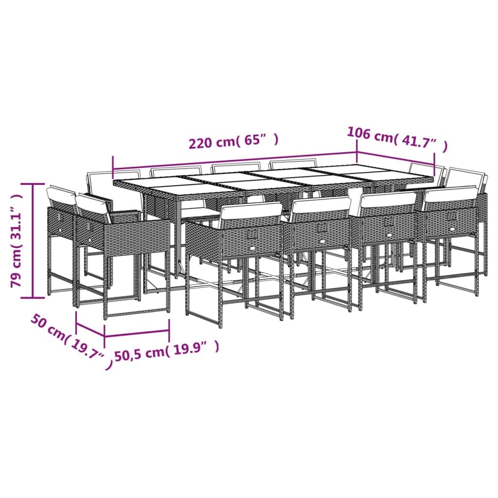 13 Piece Patio Dining Set with Cushions Gray Poly Rattan
