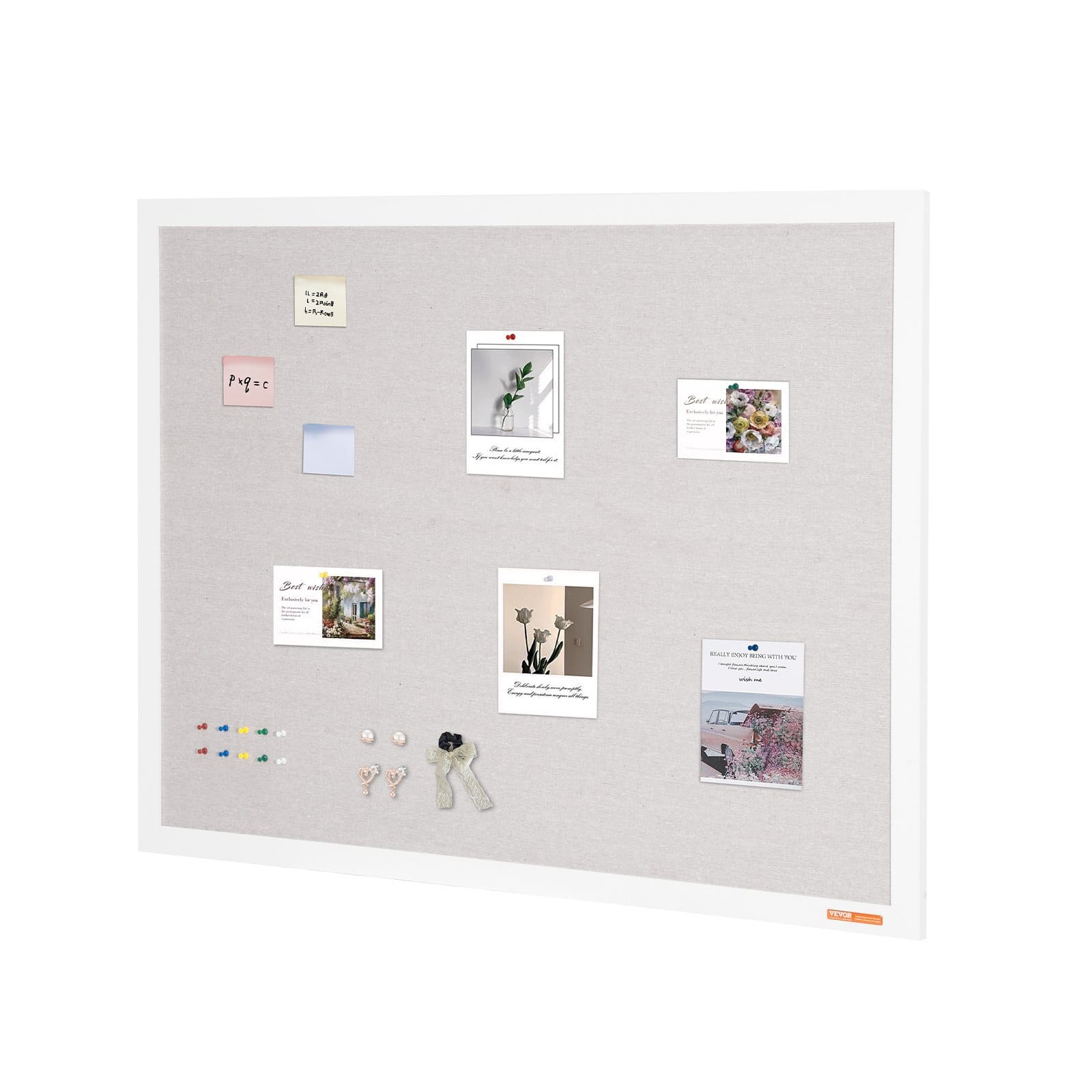 48"x36" White Cork Board with Linen Surface ?“ Stylish Wall-Mounted Bulletin Board for Home, School, Office ?“ Elegant & Functional Noticeboard