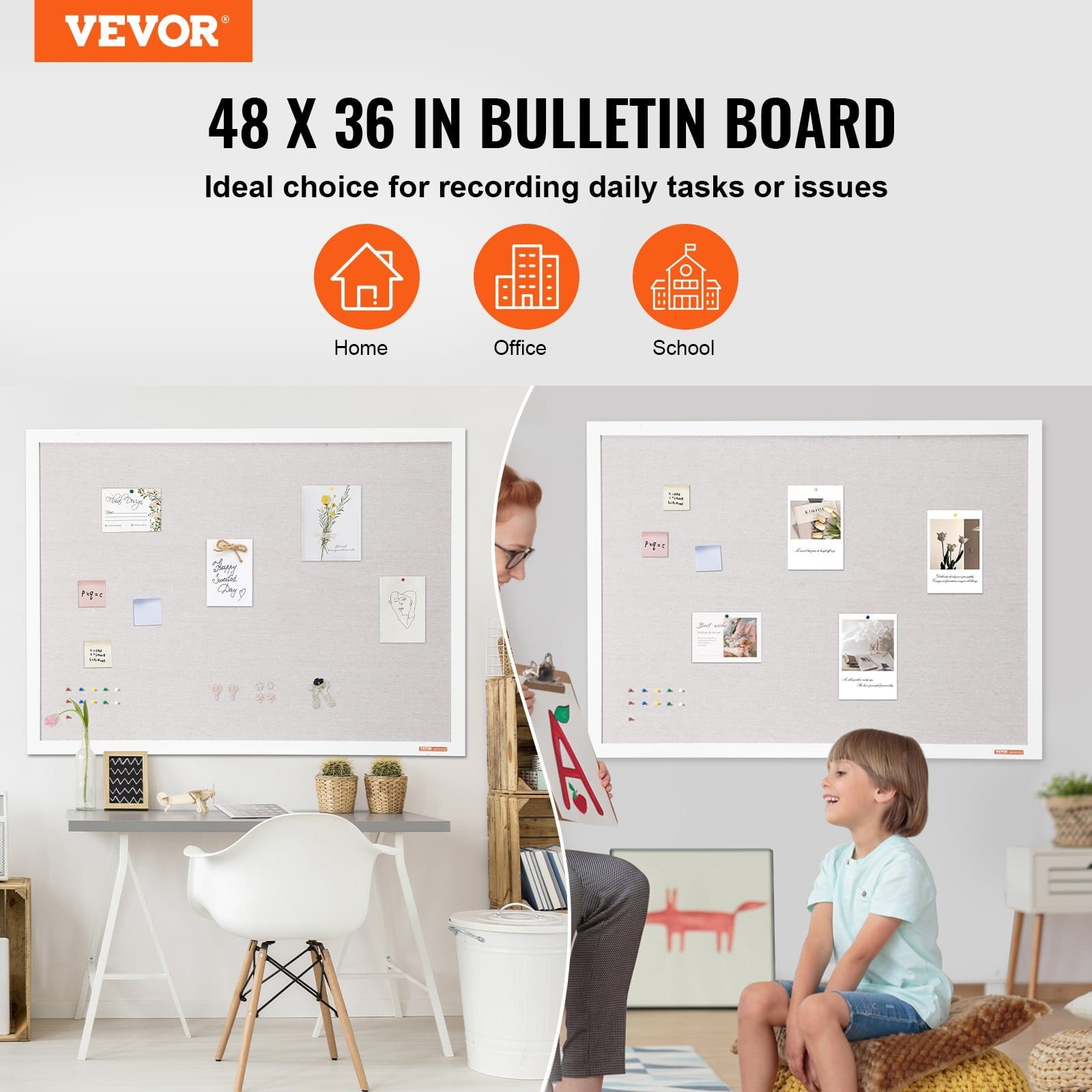 48"x36" White Cork Board with Linen Surface ?“ Stylish Wall-Mounted Bulletin Board for Home, School, Office ?“ Elegant & Functional Noticeboard