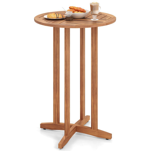 39 Inch Outdoor Acacia Wood Bar Table with Slatted Table Top