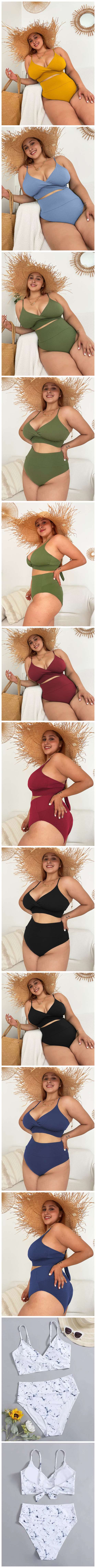 U.S. High Waist Solid Color Plus Size Swimsuit for Fat Woman - Yellow