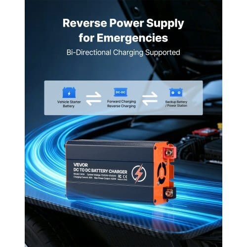 DC to DC Battery Charger, 520W, 40A Alternator Charger, Fast DC-DC Charging for Portable Power Stations, Compatible with LiFePO4 Lead-Acid AGM GEL Batteries, 12V/24V-12V/24V, for RV Home Backup