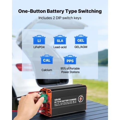 DC to DC Battery Charger, 520W, 40A Alternator Charger, Fast DC-DC Charging for Portable Power Stations, Compatible with LiFePO4 Lead-Acid AGM GEL Batteries, 12V/24V-12V/24V, for RV Home Backup