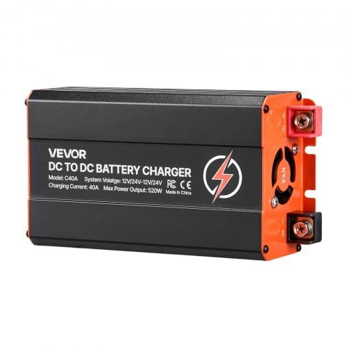 DC to DC Battery Charger, 520W, 40A Alternator Charger, Fast DC-DC Charging for Portable Power Stations, Compatible with LiFePO4 Lead-Acid AGM GEL Batteries, 12V/24V-12V/24V, for RV Home Backup