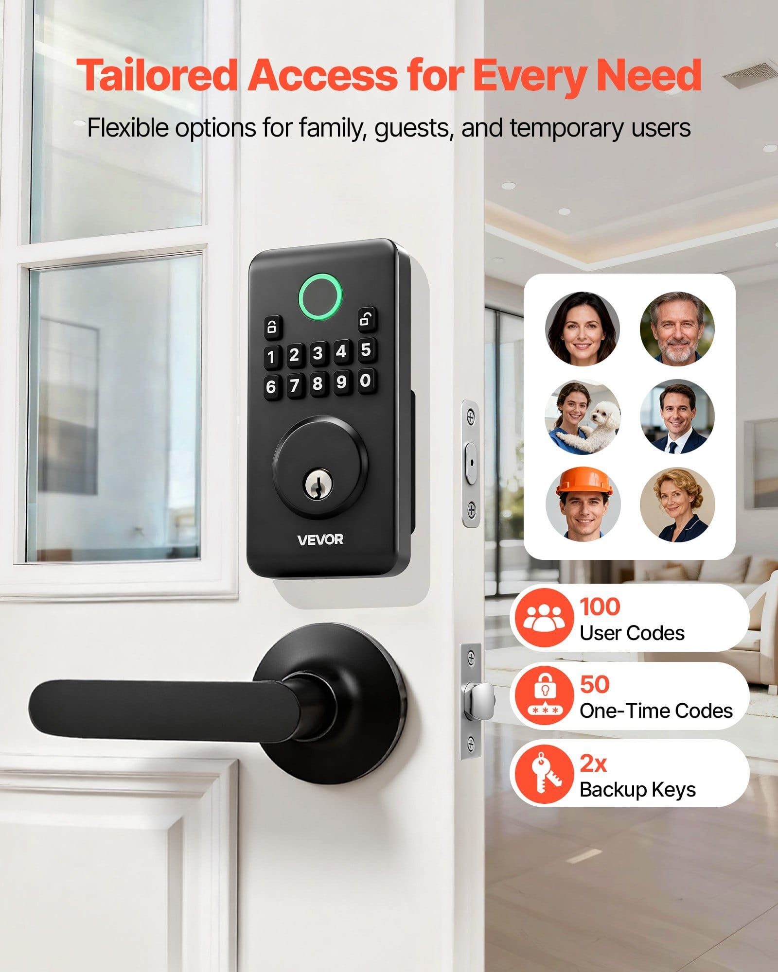Keyless Entry Door Lock with Handle Set, Electronic Keypad Deadbolt with Lever Handles, Pioneering Easy-Grip Design, Customizable User Codes, Keyed Entry, Auto Lock, Anti-Peeking, Matte Black