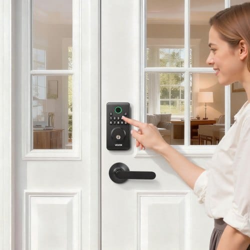Keyless Entry Door Lock with Handle Set, Electronic Keypad Deadbolt with Lever Handles, Pioneering Easy-Grip Design, Customizable User Codes, Keyed Entry, Auto Lock, Anti-Peeking, Matte Black