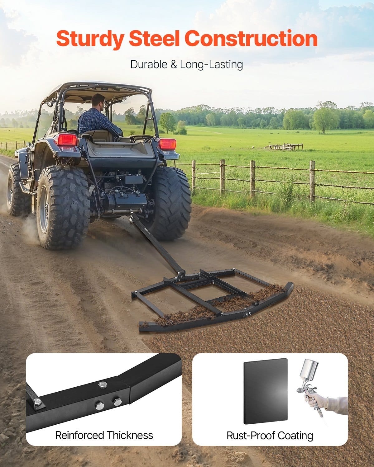 Drag Harrow, 66" Width Tow Behind Drag Harrow, Q235 Steel Driveway Grader with Adjustable Bars & Pin Hitch, Support up to 50 lbs, Tractor Driveway Harrow for ATVs, UTVs, Garden Lawn Tractors