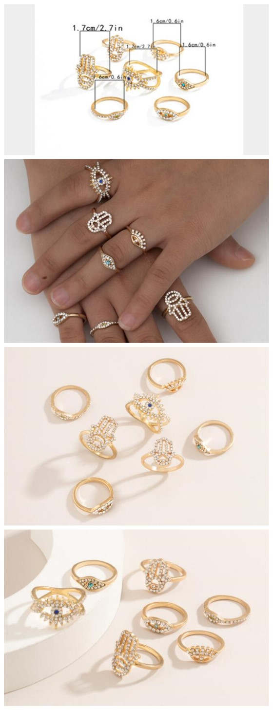 Simple Style Palms and Eyes Theme Wholesale Jewelry Hollow Rhinestone Inlaid Rings Set