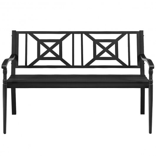 Patio Garden Bench with Powder Coated Steel Frame - Color: Black