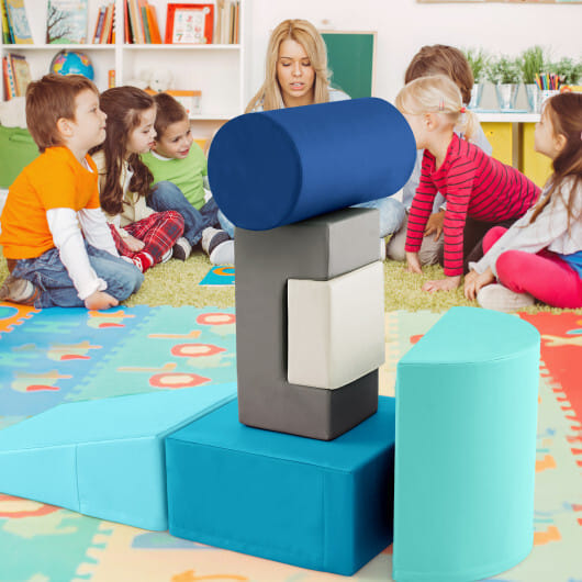 6 Pieces Foam Climbing Blocks Indoor Climb and Crawl Activity Playset with Rectangles-Navy - Color: Navy