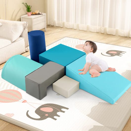 6 Pieces Foam Climbing Blocks Indoor Climb and Crawl Activity Playset with Rectangles-Navy - Color: Navy