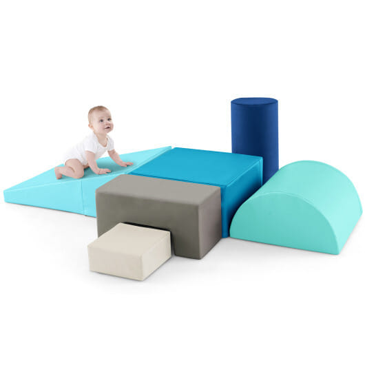 6 Pieces Foam Climbing Blocks Indoor Climb and Crawl Activity Playset with Rectangles-Navy - Color: Navy