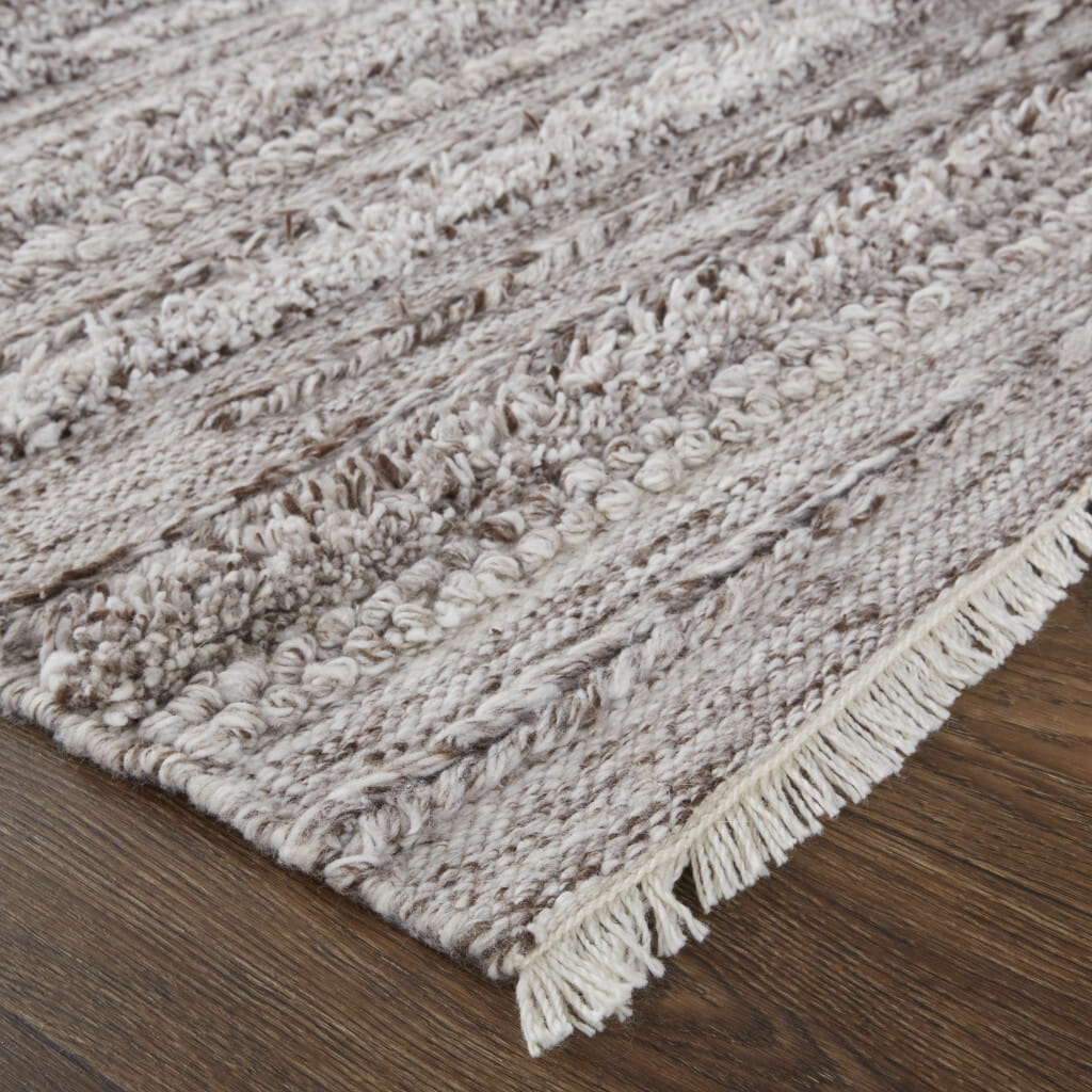 5' X 8' Taupe and Brown Striped Hand Woven Area Rug