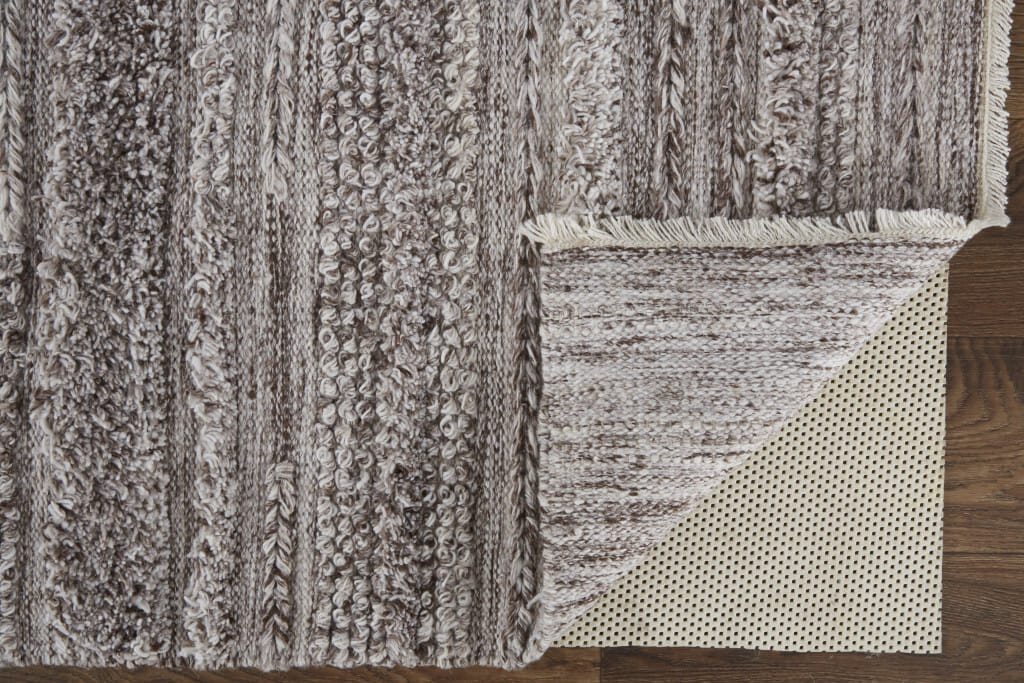 5' X 8' Taupe and Brown Striped Hand Woven Area Rug