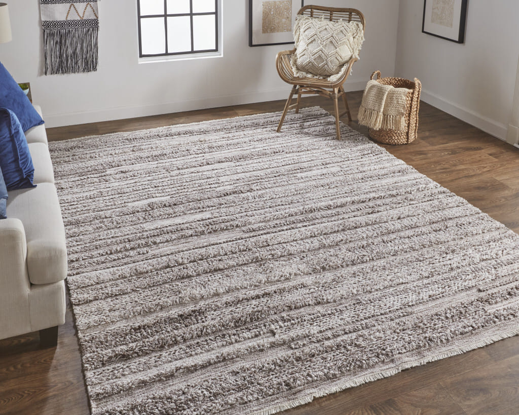 5' X 8' Taupe and Brown Striped Hand Woven Area Rug