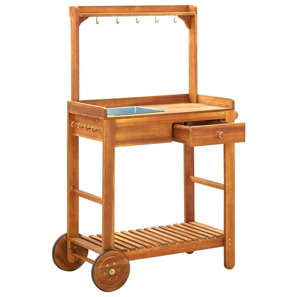 Garden Kitchen Trolley Solid Acacia Wood 36.2"x17.1"x55.7"