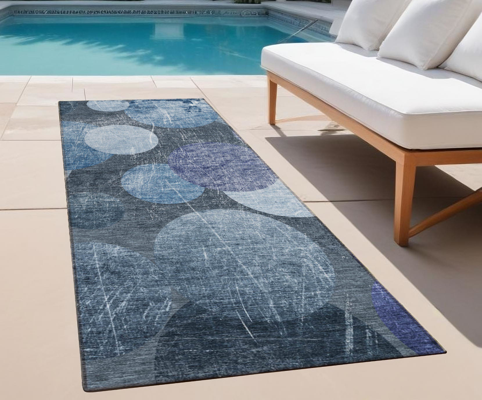 2' X 8' Gray and Blue Abstract Washable Non Skid Indoor Outdoor Runner Rug